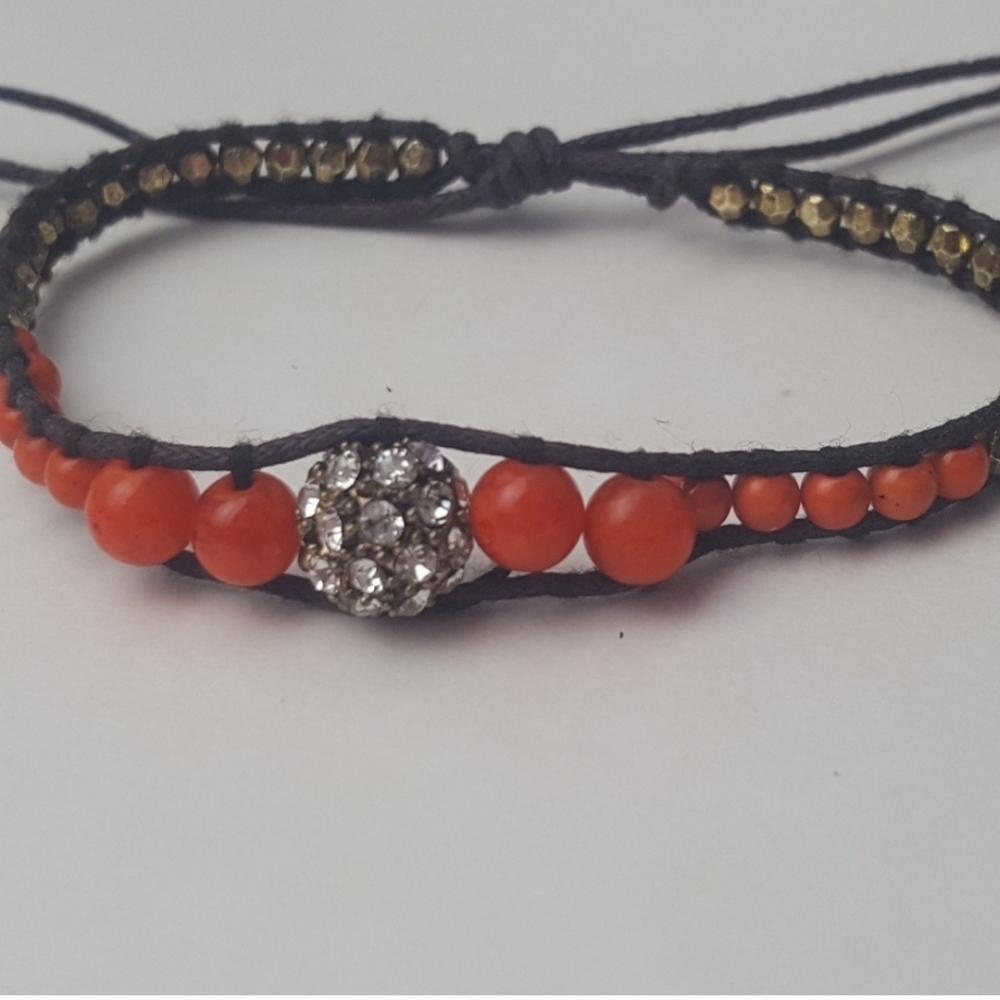 Beautiful gold, orange and rhinestone adjustable bracelet